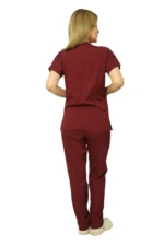 Bordo Kadın Kalıp Likralı  Yarasa Kol Hemşire Ve Doktor Forması Takımı Scrubs Hastane Üniforması - Görsel 6