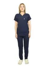 Lacivert Kadın Kalıp Likralı Yarasa Kol Hemşire Ve Doktor Forması Takımı Scrubs Hastane Üniforması - Görsel 4