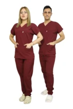 Bordo Kadın Kalıp Likralı  Yarasa Kol Hemşire Ve Doktor Forması Takımı Scrubs Hastane Üniforması - Görsel 7