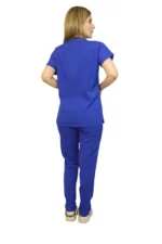 Sax Mavi Kadın Kalıp Likralı  Yarasa Kol Hemşire ve Doktor Forması Takımı Scrubs Hastane Üniforması - Görsel 6