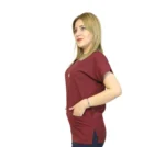 Bordo Lacivert Kombin Kadın Kalıp Soft Likralı Yarasa Kol Hemşire-Doktor Üniforması Takım Scrubs - Görsel 9