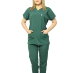 Avcı Yeşili Kadın Kalıp Likralı Yarasa Kol Hemşire&Doktor Forması Takımı Scrubs Hastane Üniforması