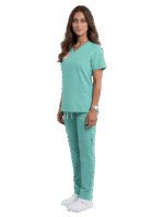 Mint Yeşili Aile Sağlığı Çalışanları Forması Yarasa Kol Likralı Scrubs Kadın