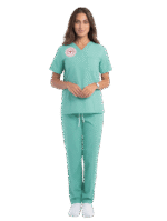 Mint Yeşili Aile Sağlığı Çalışanları Forması Yarasa Kol Likralı Scrubs Kadın - Görsel 2