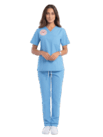 Bebe Mavi Logolu Doktor Hemşire Forması Likralı Scrubs Kadın - Görsel 2
