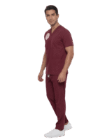 Bordo Logolu Sağlık Diğer Meslek Mensupları Forması Yarasa Kol Likralı Scrubs Erkek