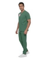 Yeşil Logolu Ameliyathane Hizmetleri Personeli Üniforması Yarasa Kol Likralı Scrubs Erkek