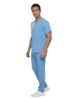 Alaska Mavisi Logolu Doktor Hekim Forması Likralı Scrubs Erkek (Yeni Yönetmeliğe Uygun - Alaskan Blue)