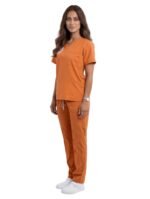 Turuncu Logolu Klinik Destek Forması Yarasa Kol Likralı Scrubs Kadın (Yeni Yönetmeliğe Uygun-Orange )