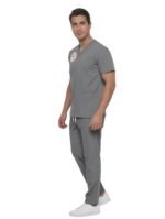 Gri Logolu Teknik Hizmetler Forması Yarasa Kol Likralı Scrubs Erkek (Yeni Yönetmeliğe Uygun -Neutral Gray)