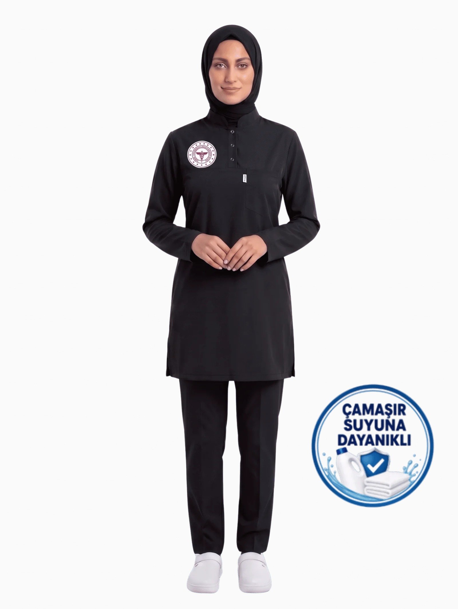 Adsiz-tasarim-2026-09-08T203931.780-scaled-beyaz Tesettür Lacivert Leke Tutmaz Kumaş Sağlık Personeli Hastane Üniforması - Görsel 1