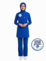 Tesettür Saks Mavi Leke Tutmaz Kumaş Sağlık Personeli Hastane Üniforması