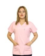 Kısa Kol Kadın Tek Üst Toz Pembe Likralı Hemşire ve Doktor Forması Scrubs Hastane Üniforması